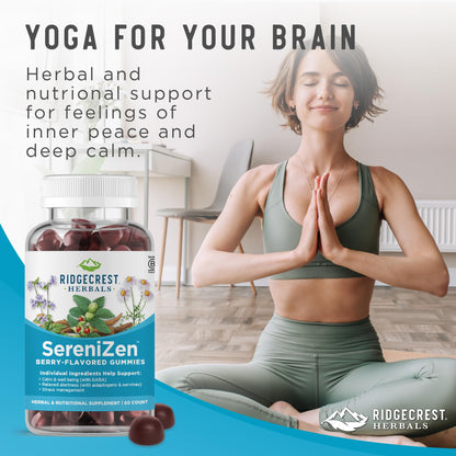 RidgeCrest Herbals SereniZen Gummies – Ashwagandha, GABA & L-Theanine for Relaxation & Sleep (60 Ct)