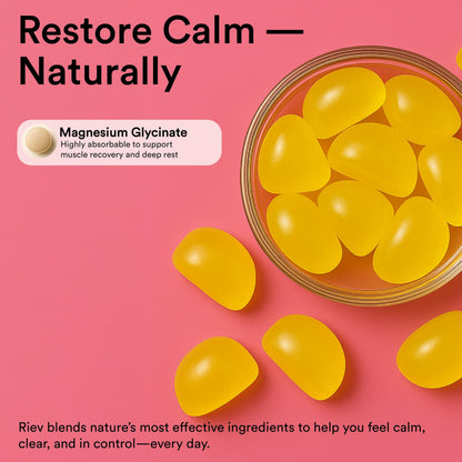 Riev Magnesium Glycinate Gummies 200mg – Sugar-Free, Vegan & Non-GMO | Lemon Citrus 30 Gummies