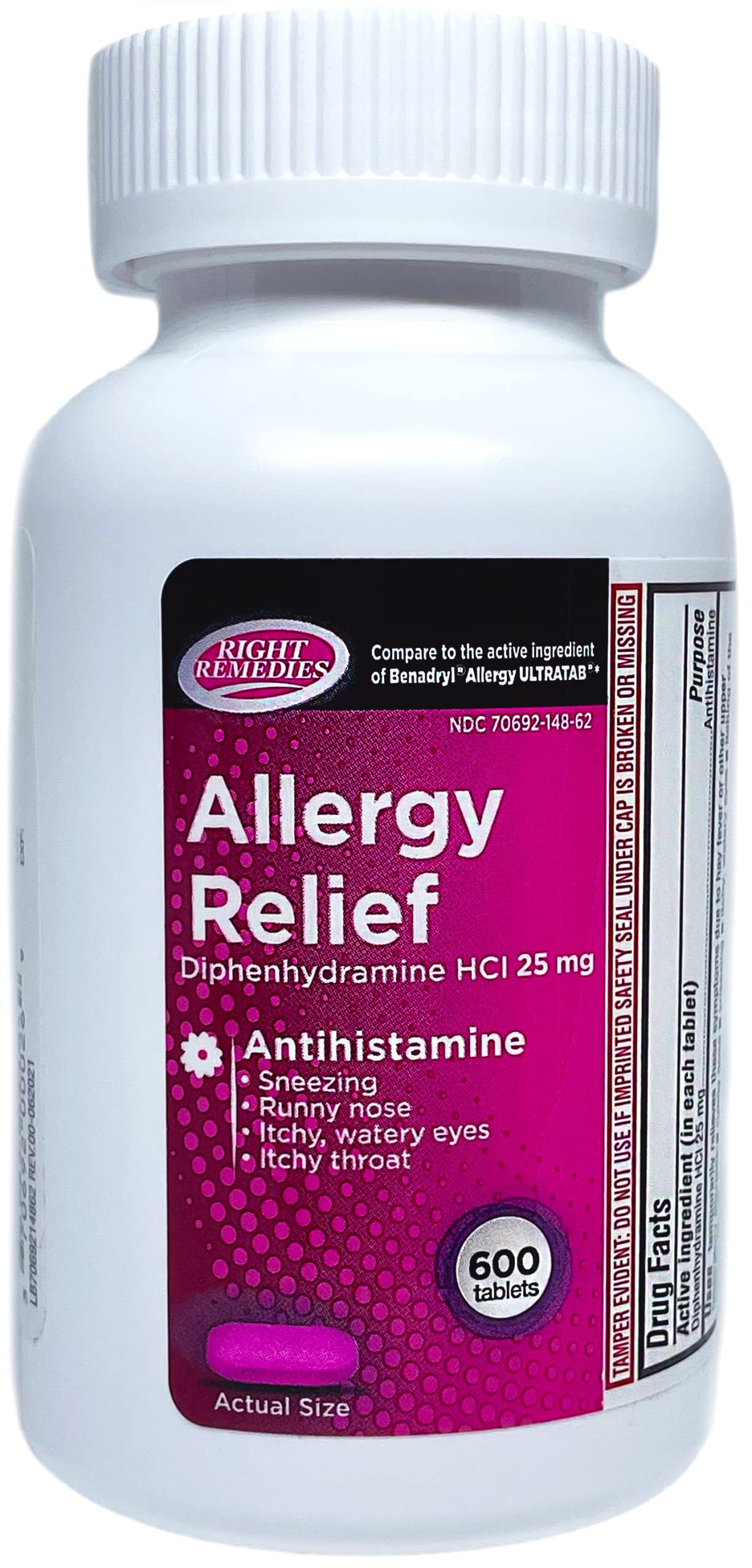 RIGHT REMEDIES Allergy Relief Diphenhydramine HCl 25 mg, 600 Count — Compared to Ultratabs