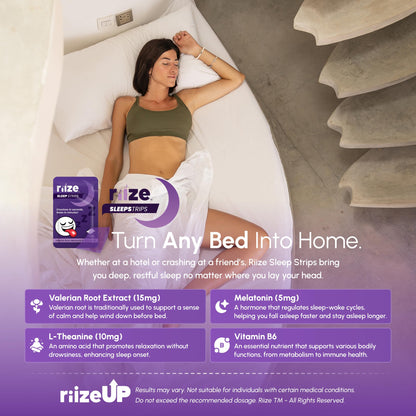 Riize Sleep Strips — Fast Acting Sleep Aid with 5mg Melatonin, Valerian Root, L-Theanine, Vitamin B6 (Vegan, 6 Count)