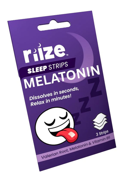 Riize Sleep Strips – Fast Acting Dissolvable Sleep Aid with 5mg Melatonin, Valerian, L-Theanine, Vitamin B6 | Vegan (3 Count)