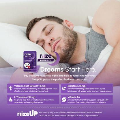 Riize Sleep Strips – Fast Acting Melatonin Sleep Aid, 30 Count (Vegan)