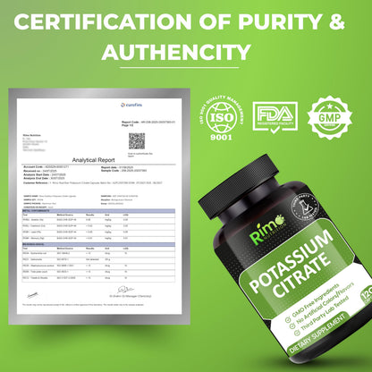 Rimo Nutrition Potassium Citrate Supplement - No Additives | 120 Servings