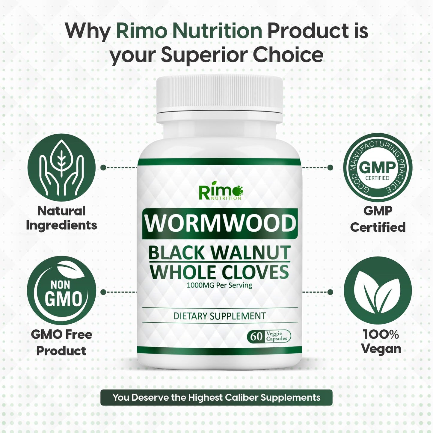 Rimo Nutrition Wormwood, Black Walnut & Clove Capsules - 60 Capsules Non-GMO