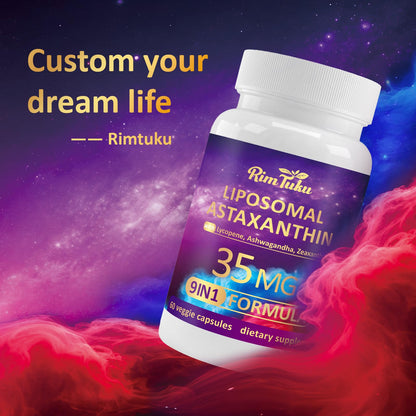 RimTuku Liposomal Astaxanthin 9-in-1 Complex with Ashwagandha, Lycopene & Zeaxanthin – Eye, Skin & Joint Health (60 Capsules)
