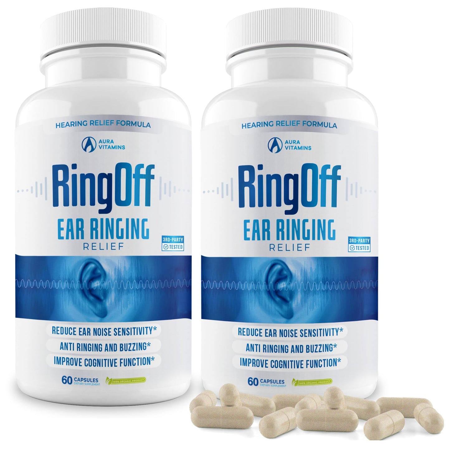 Ring Off (120 Caps) – Tinnitus Relief, Ear Ringing Support, Inner Peace | Ginkgo Biloba & Zinc Picolinate