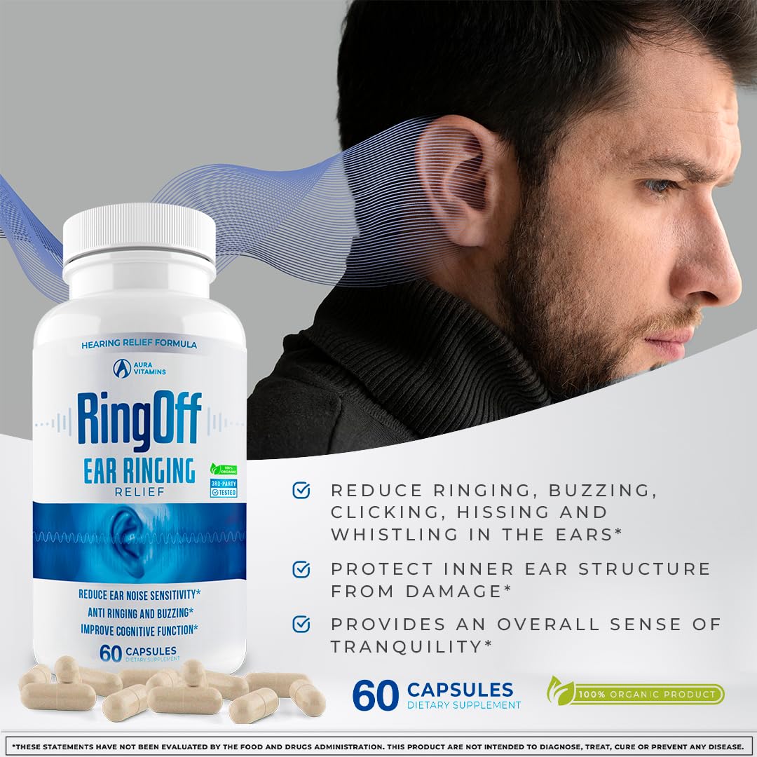 Ring Off (120 Caps) – Tinnitus Relief, Ear Ringing Support, Inner Peace | Ginkgo Biloba & Zinc Picolinate