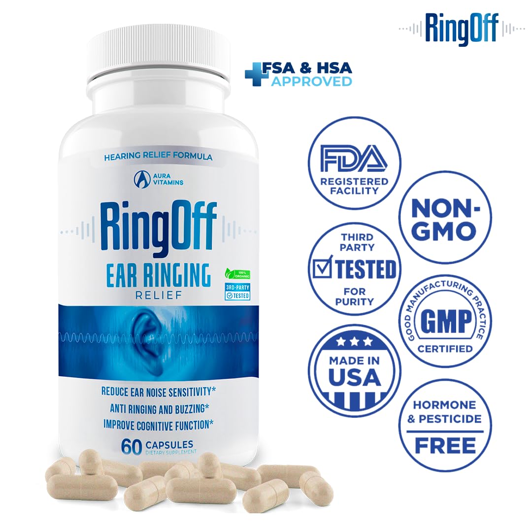 Ring Off (120 Caps) – Tinnitus Relief, Ear Ringing Support, Inner Peace | Ginkgo Biloba & Zinc Picolinate