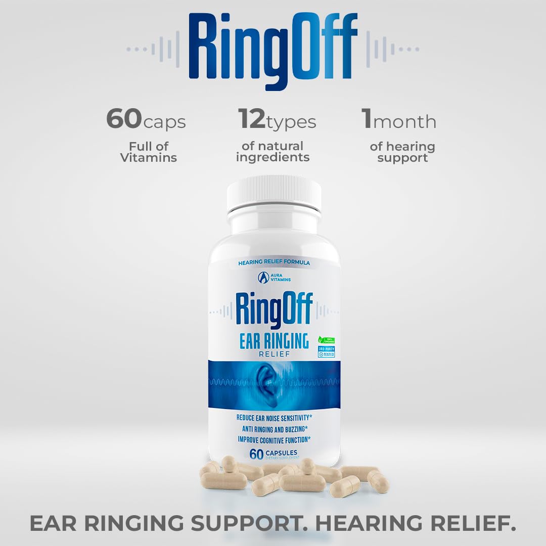 Ring Off (120 Caps) – Tinnitus Relief, Ear Ringing Support, Inner Peace | Ginkgo Biloba & Zinc Picolinate