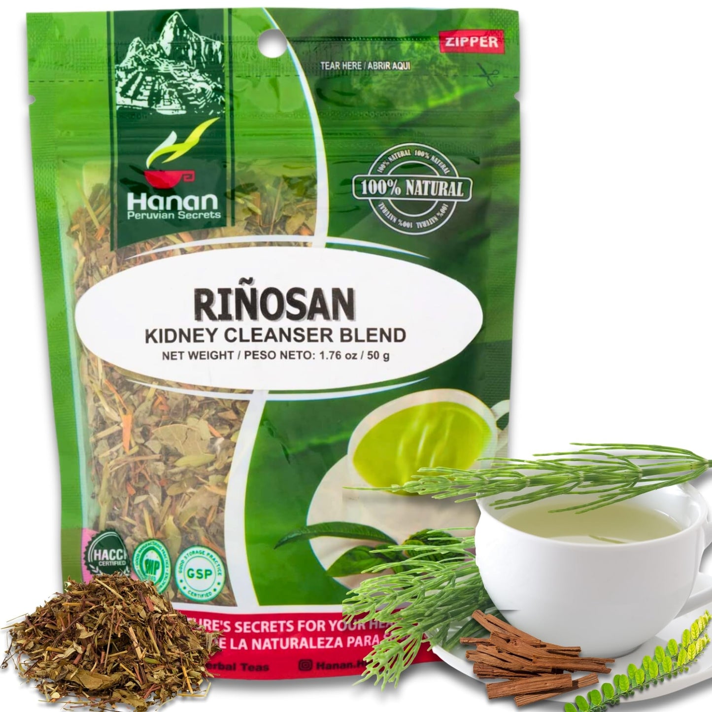 Hanan Riñosan Herbal Blend – Kidney Cleanse Tea 1.8 oz (50 g) with Chanca Piedra, Horsetail & Cat's Claw