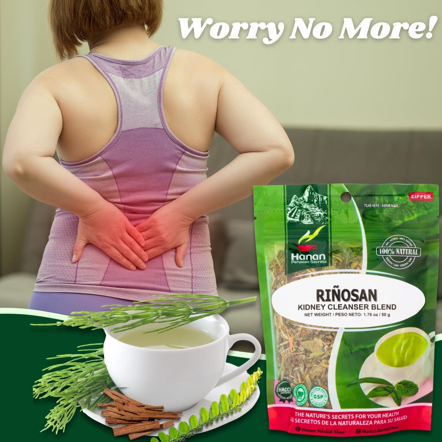 Hanan Riñosan Herbal Blend – Kidney Cleanse Tea 1.8 oz (50 g) with Chanca Piedra, Horsetail & Cat's Claw