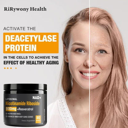 RiRywony Health NAD Supplement – NAD+ with NR, Resveratrol & Quercetin 900mg (80 capsules)