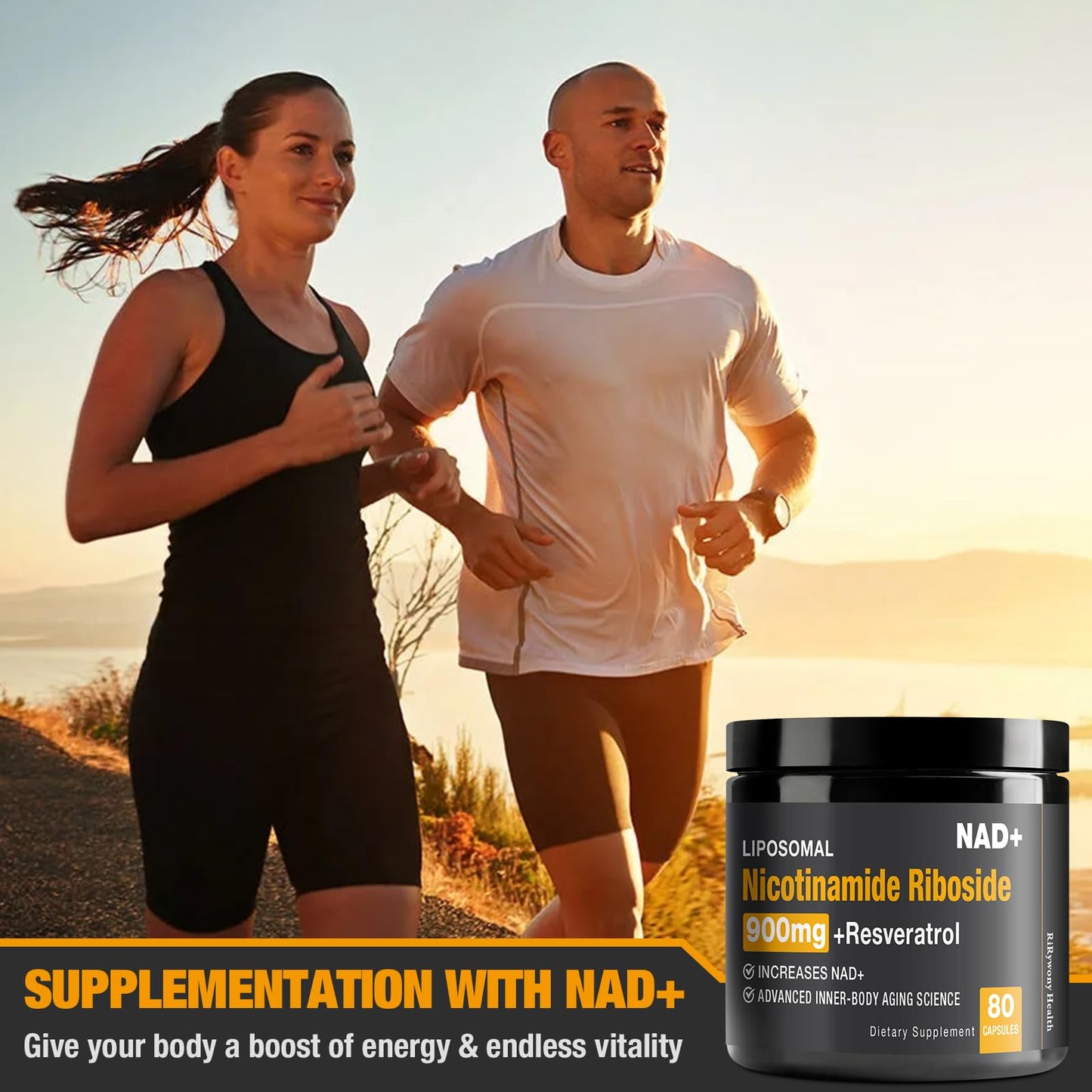 RiRywony Health NAD Supplement – NAD+ with NR, Resveratrol & Quercetin 900mg (80 capsules)