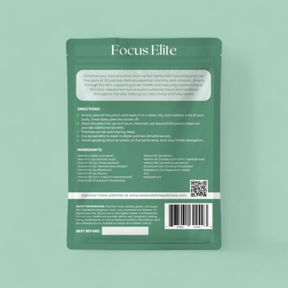 Rise & Shine Focus Elite Patches – 30 Count, 8-Hour Time Release Caffeine-Free Nootropic Patch
