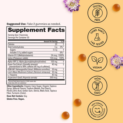 Winged Wellness Rise Up: Energy & Focus Gummies for Women | Pineapple, 60 Gummies