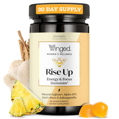 Winged Wellness Rise Up: Energy & Focus Gummies for Women | Pineapple, 60 Gummies