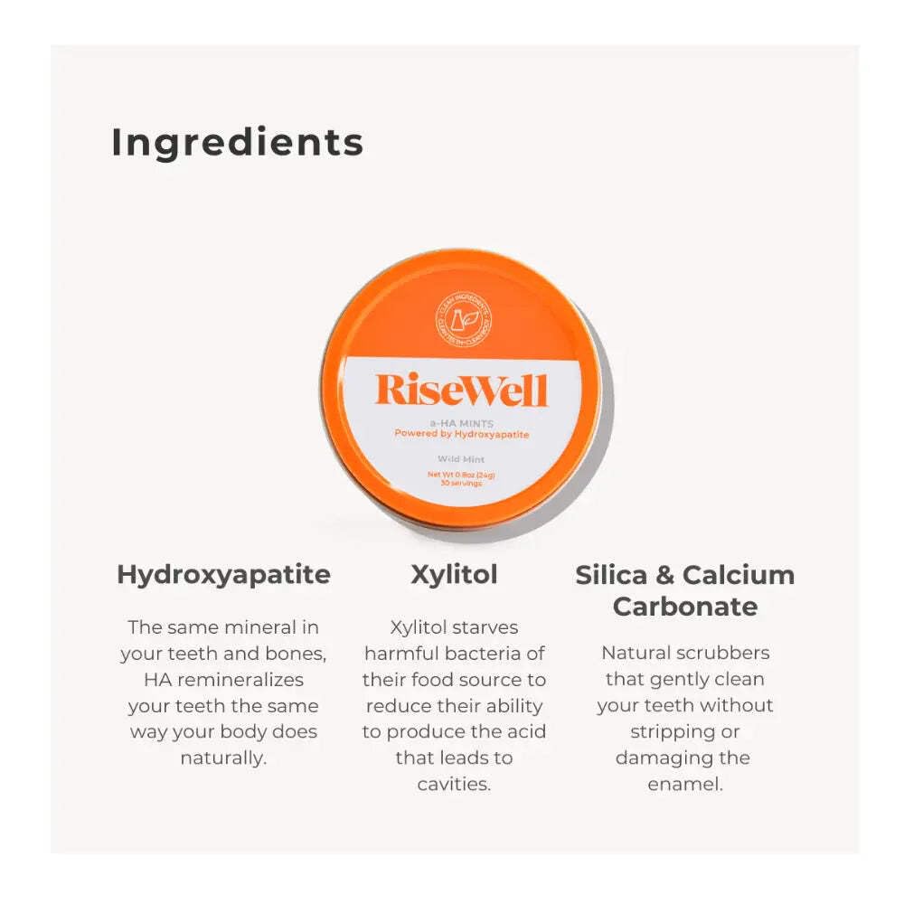 RiseWell a-HA Mint - Xylitol Mints for Dry Mouth | Hydroxyapatite, Sugar Free, 30 Count