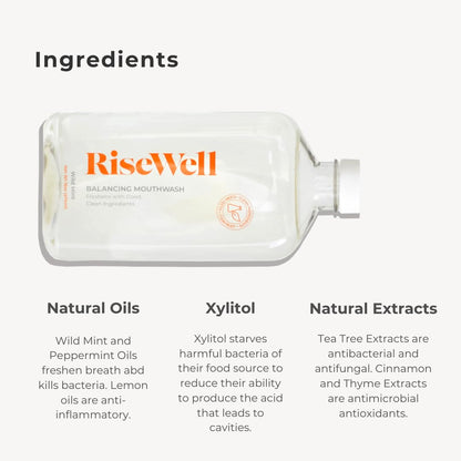 RiseWell Balancing Mouthwash - pH Balanced, Alcohol Free, Fluoride Free - Wild Mint 16 oz (2-Pack)