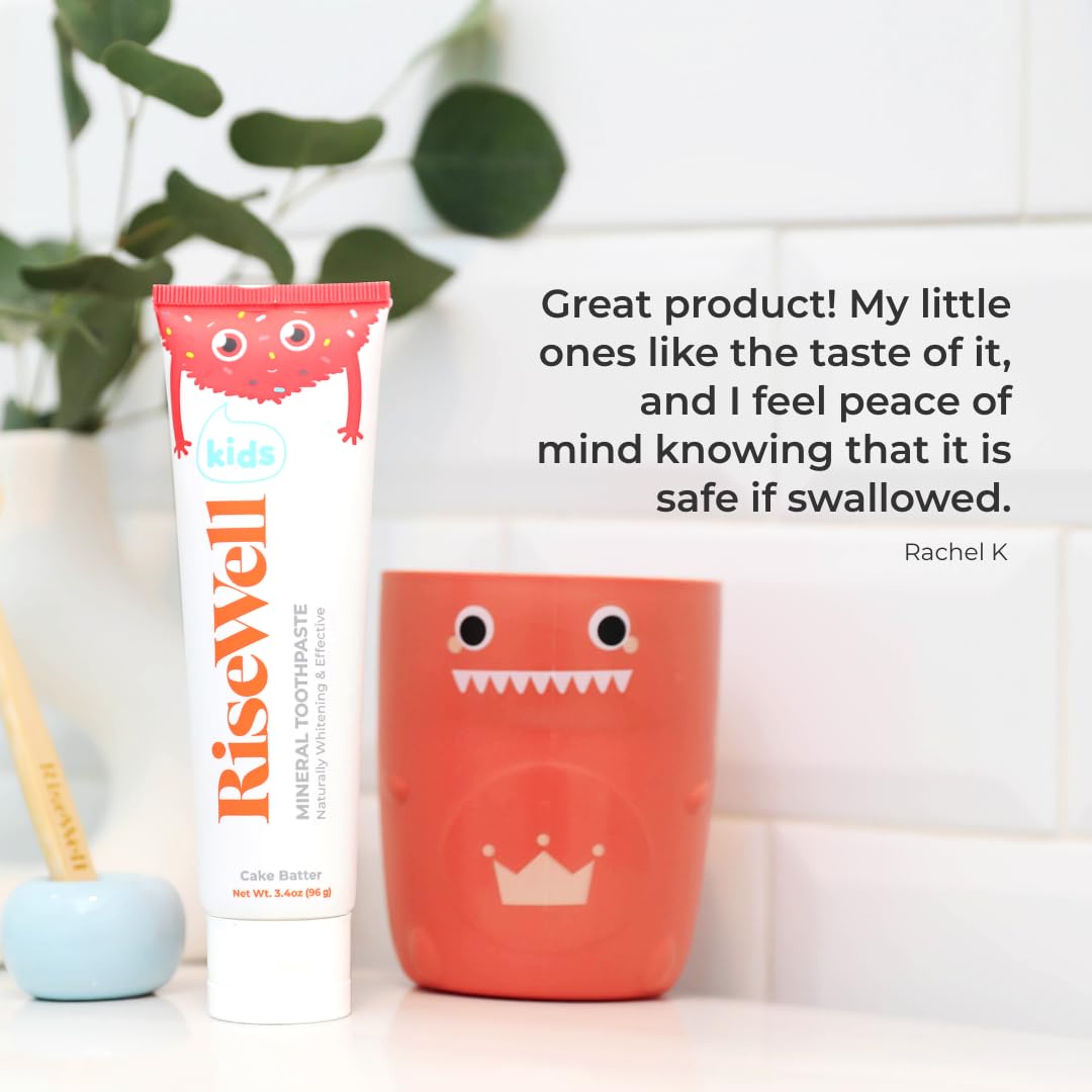 RiseWell Kids Mineral Toothpaste - Hydroxyapatite Toothpaste for Kids - No Fluoride, All Natural - Cake Batter Flavor - 3.4 oz