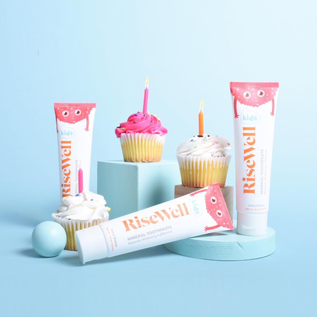 RiseWell Kids Mineral Toothpaste - Hydroxyapatite Toothpaste for Kids - No Fluoride, All Natural - Cake Batter Flavor - 3.4 oz