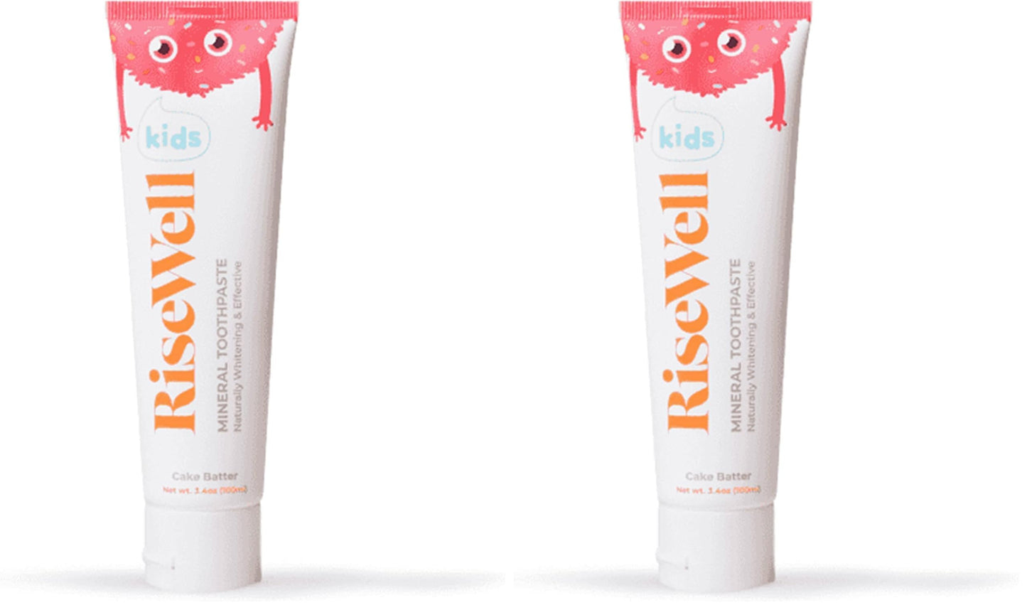 RiseWell Kids Mineral Toothpaste – Hydroxyapatite, No Fluoride, Cake Batter – 3.4 oz (Pack of 2)