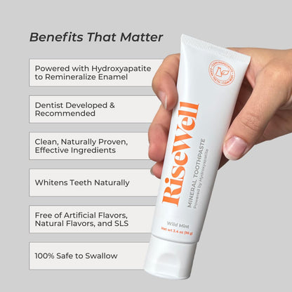 RiseWell Mineral Toothpaste with Hydroxyapatite - No Fluoride, SLS-Free, Made in USA | 3.4 oz