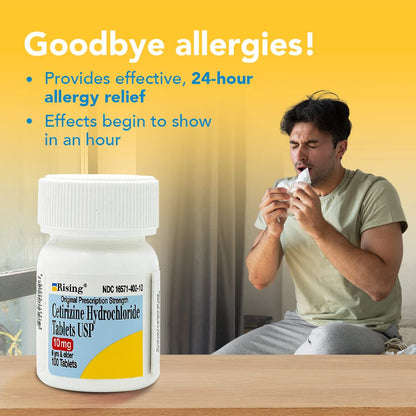 Rising Pharma Cetirizine HCL 10 mg Tablets – 100 Count | All-Day Allergy Relief