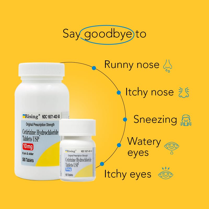 Rising Pharma Cetirizine HCL 10 mg Tablets – 100 Count | All-Day Allergy Relief