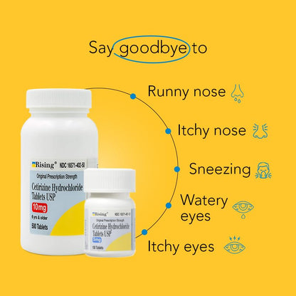 Rising Pharma Cetirizine HCL 10 mg Tablets – 100 Count | All-Day Allergy Relief