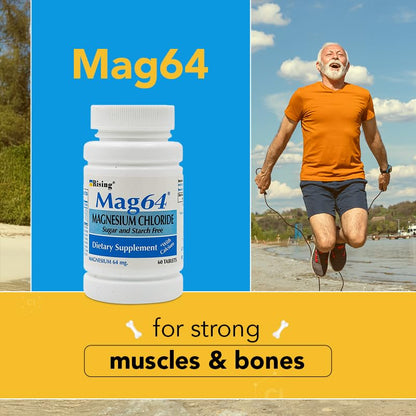 Rising Pharma Mag64 Magnesium Chloride with Calcium Tablets - 60 Counts