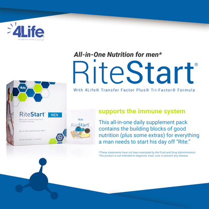 4Life RiteStart Men - Daily Nutritional Pack for Immune Support | Vitamin C, D & Zinc - 30 Packets