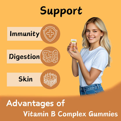 Riyuetian Vitamin B Complex Gummies with Biotin, Choline & Inositol, Vitamin C & Zinc – Supports Energy, Brain, Mood, Immune Health, Hair & Skin – Mango Flavor – Vegan – 120 Gummies