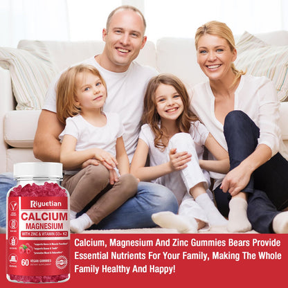 Riyuetian Calcium Gummies with Magnesium & Zinc + D3 & K2 - 60 Count | Bone, Teeth & Immune Support