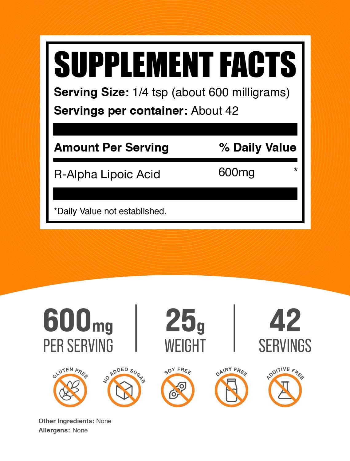 R-Alpha Lipoic Acid Powder 200mg – R-ALA Supplement (25g) | Gluten Free