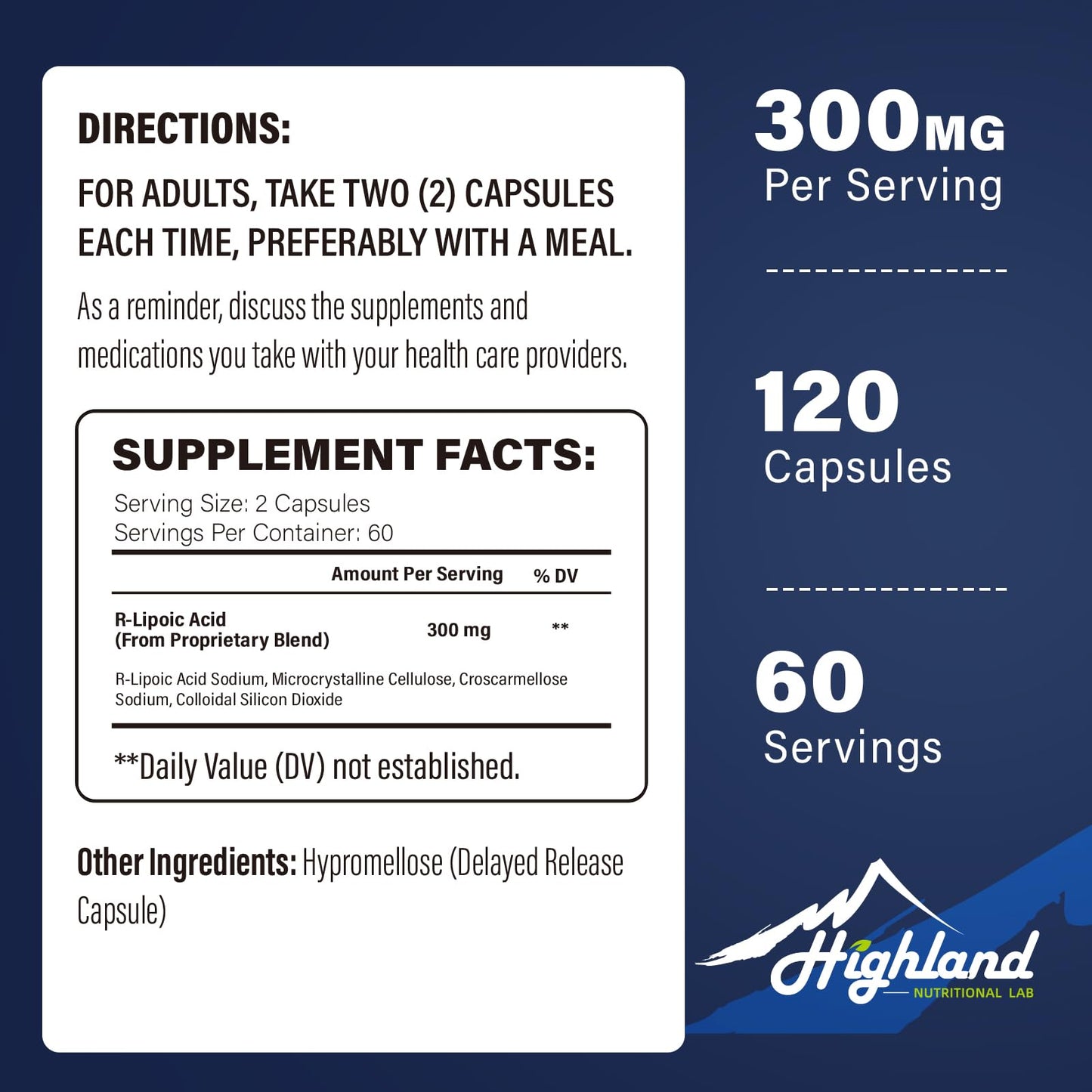 R-Lipoic Acid Sodium 300mg | Highland Nutritional Lab | 120 Capsules