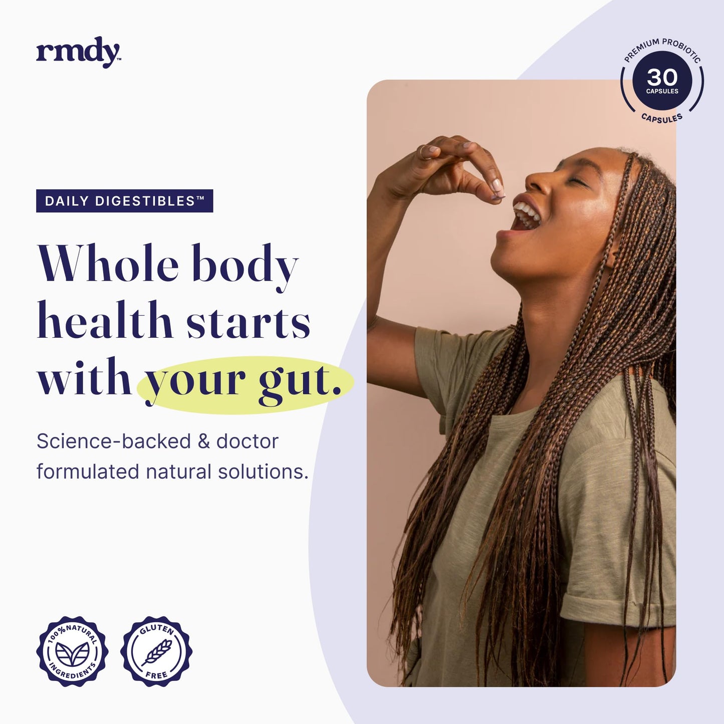 rmdy Probiotic for Digestive Health | Constipation & Bloating (30 Capsules)