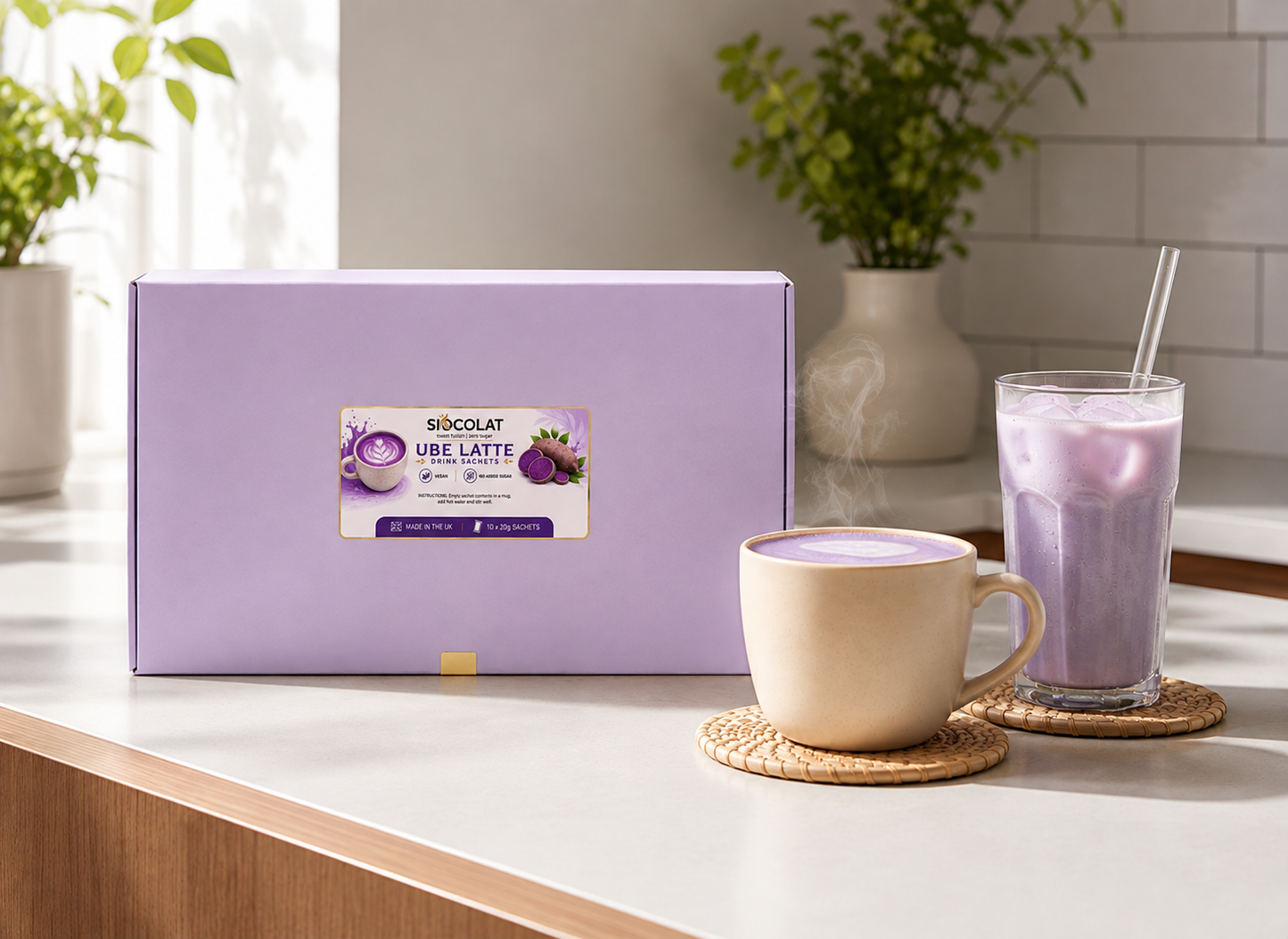 Instant Ube Latte Sachets | Sugar-Free Vegan Purple Yam Drink | Siocolat