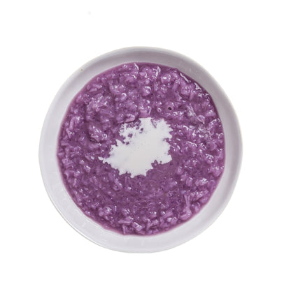 Vegan Friendly No Added Sugar Ube Champorado (Rice Porridge)