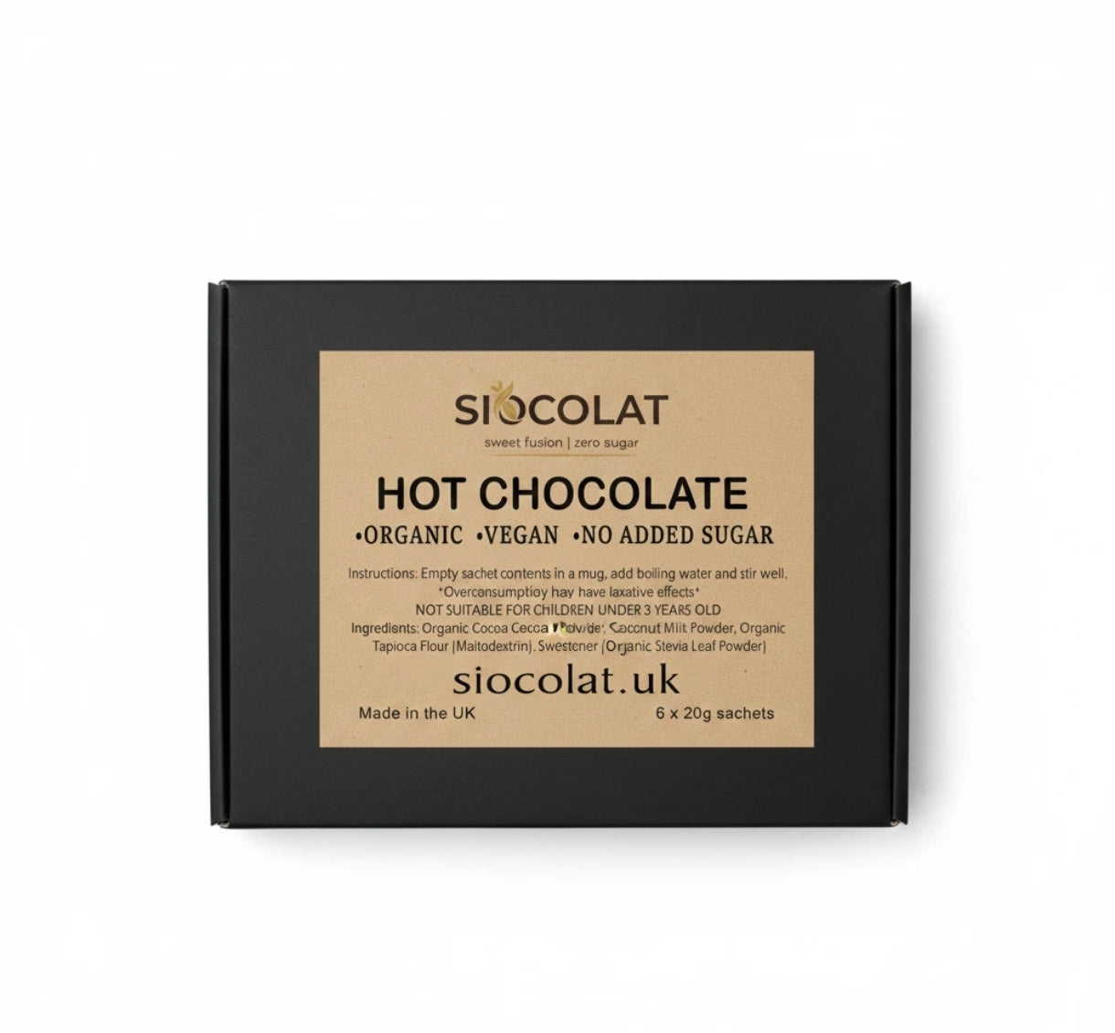 Siocolat Organic Vegan Sugar Free Low Calorie Hot Chocolate Drink 10 sachets