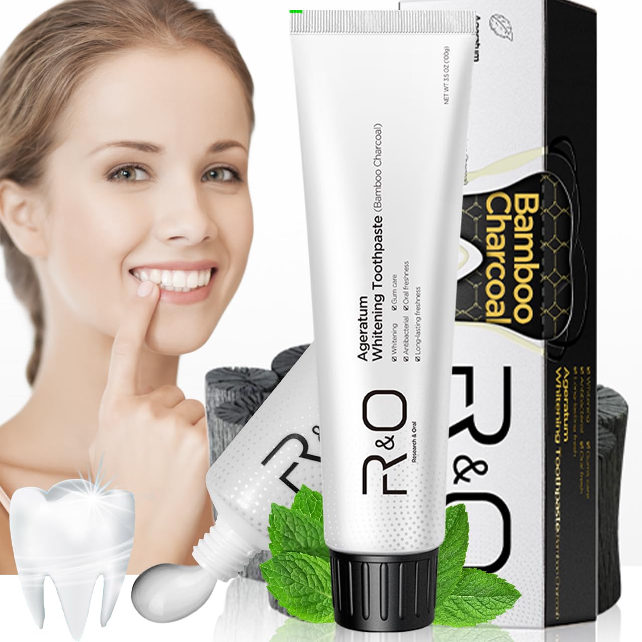 R&O Ageratum Whitening Toothpaste with Bamboo Charcoal – 3.53 oz (2 Tubes)