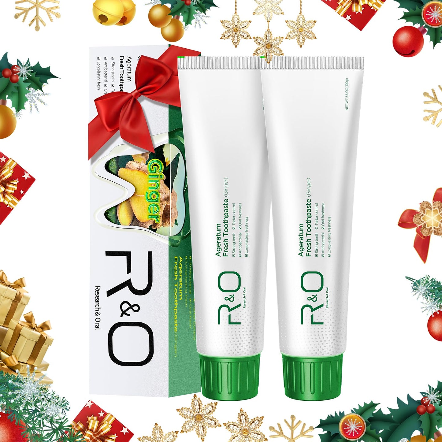 R&O Ginger Mint Fresh Toothpaste - 3.53 oz | Plaque Removal, Fresh Breath & Oral Comfort