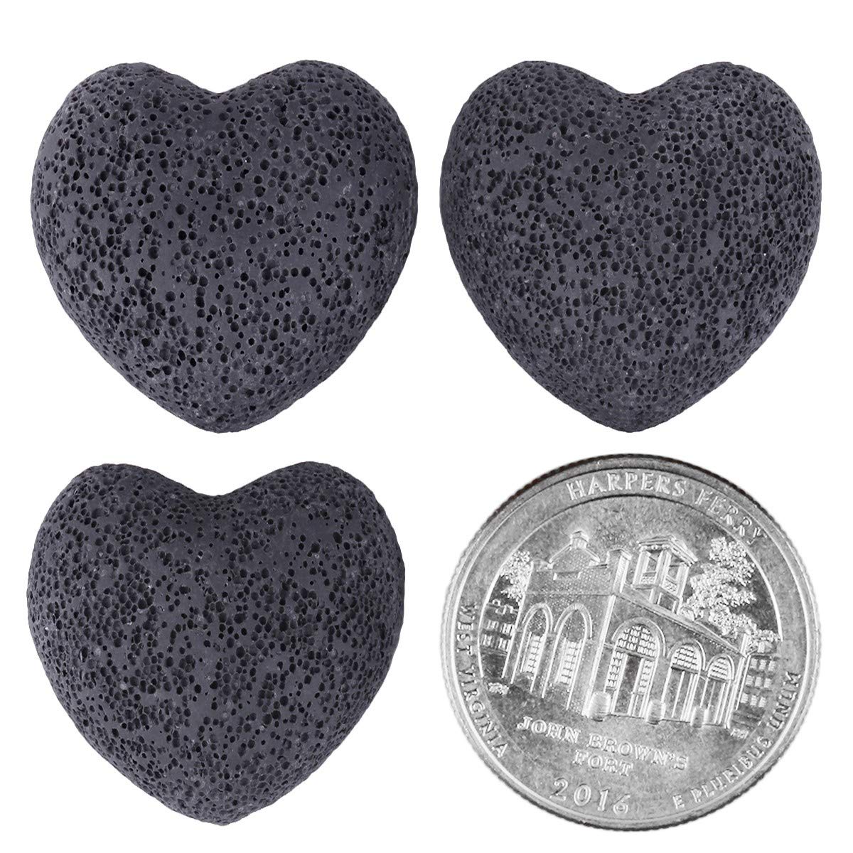 Rockcloud Black Lava Rock Heart-Shaped Pocket Stones - 0.9 Inch, 10 Pcs | Aromatherapy Diffuser Set