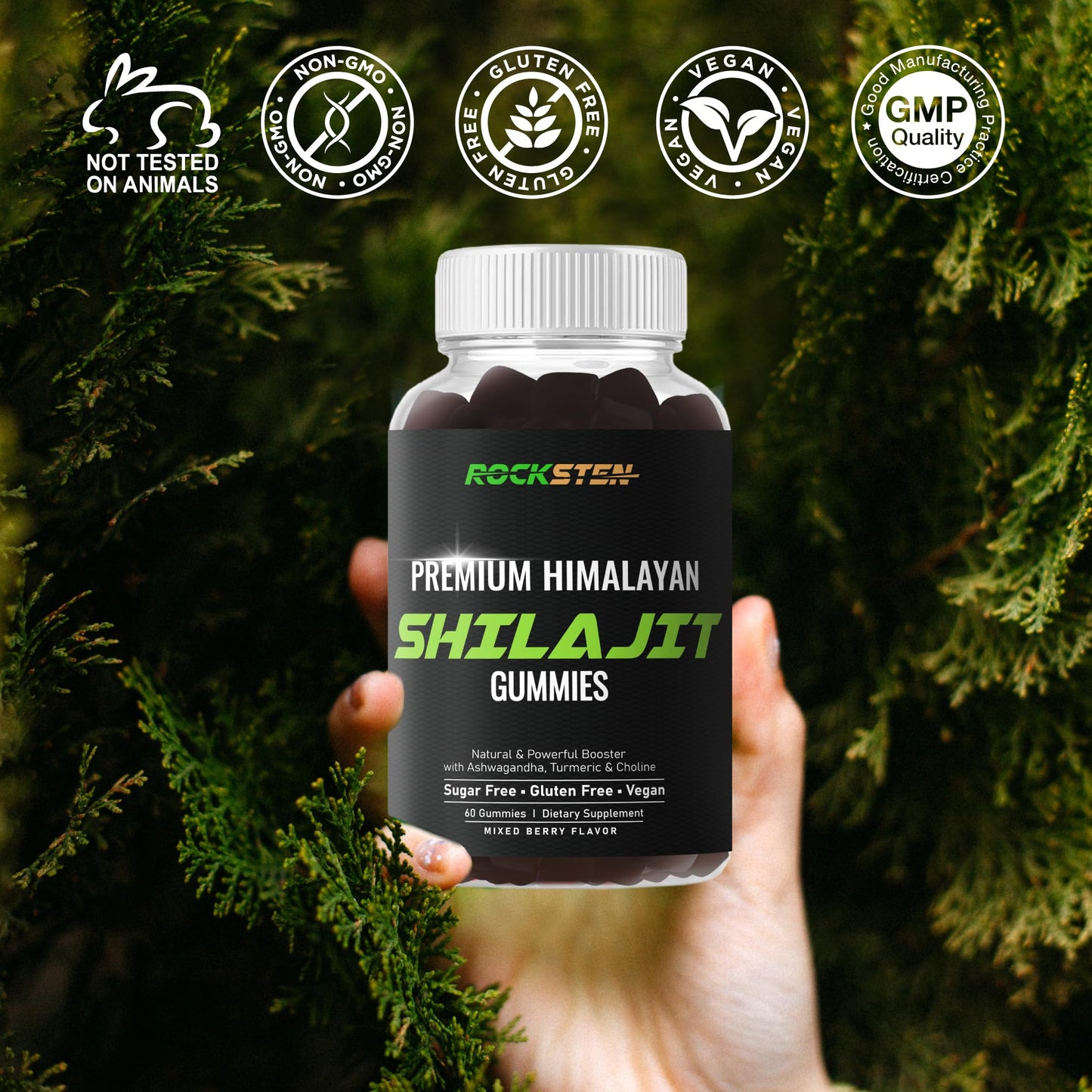 RockSten Premium Himalayan Shilajit Gummies - 1500mg with Ashwagandha & Turmeric | Vegan, Gluten-Free
