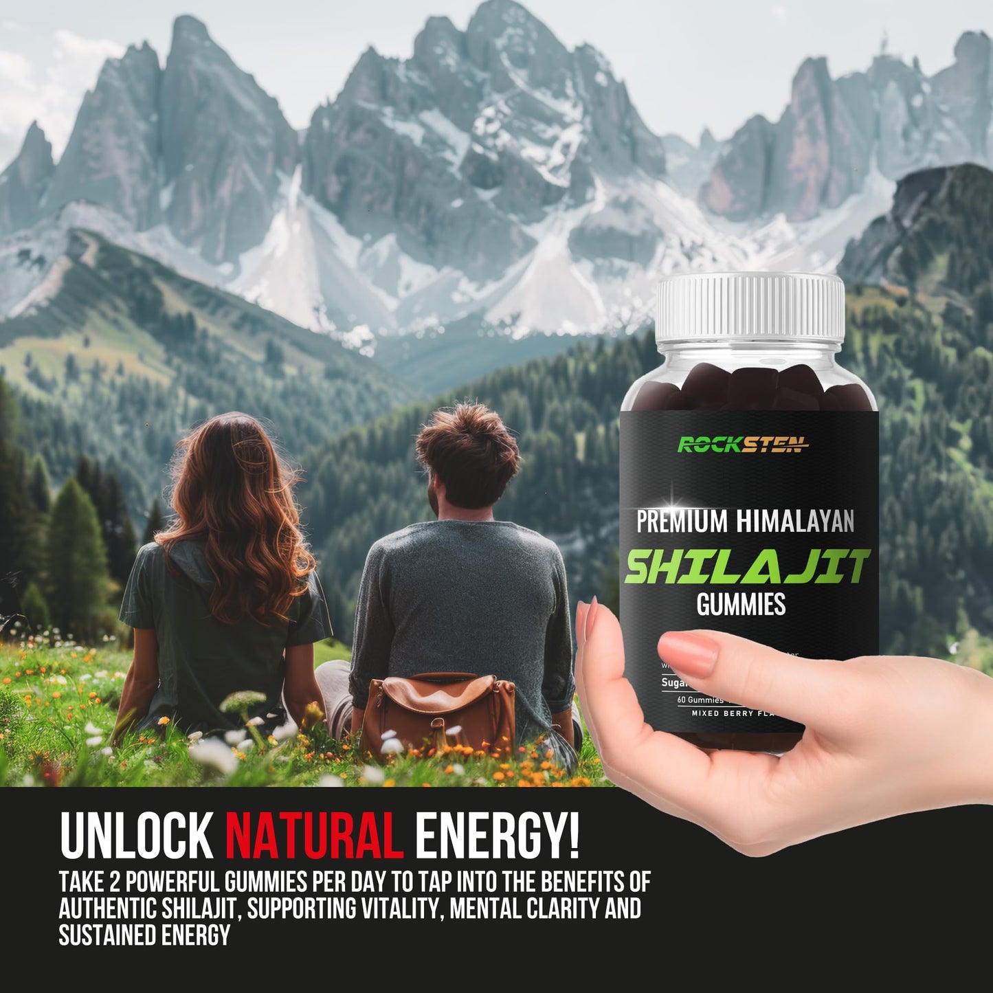 RockSten Premium Himalayan Shilajit Gummies - 1500mg with Ashwagandha & Turmeric | Vegan, Gluten-Free