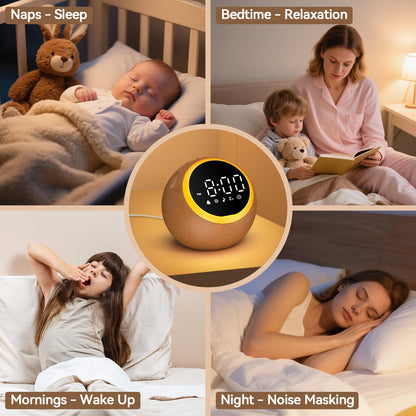 Rohent Alarm Clock with Soft Sounds – 30 Calming Sounds, 10 Gentle Wake-Up Tones, 32 Volume Levels, Memory Function (Brown)