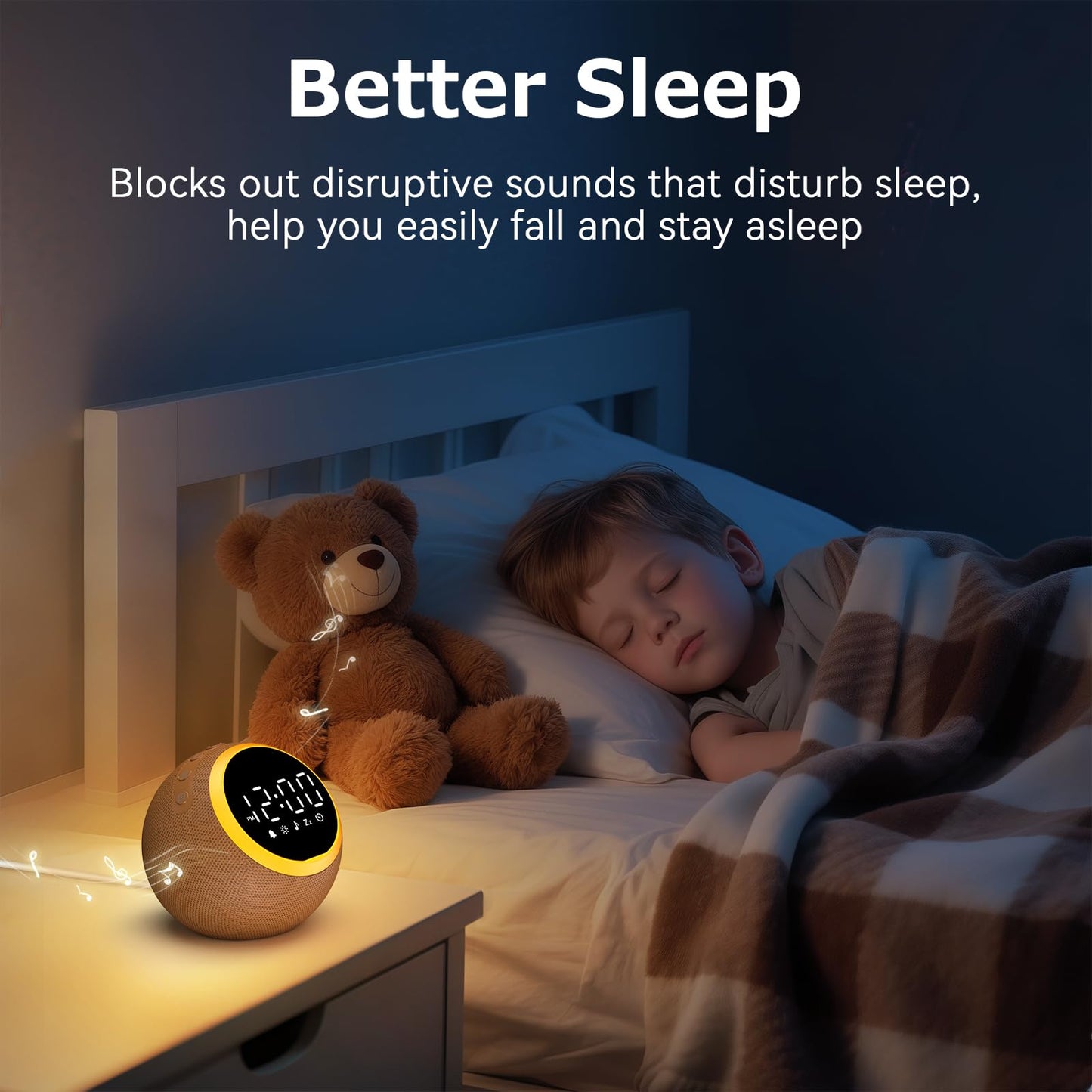Rohent Alarm Clock with Soft Sounds – 30 Calming Sounds, 10 Gentle Wake-Up Tones, 32 Volume Levels, Memory Function (Brown)