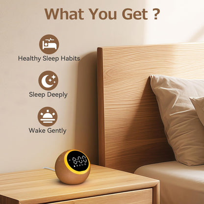 Rohent Alarm Clock with Soft Sounds – 30 Calming Sounds, 10 Gentle Wake-Up Tones, 32 Volume Levels, Memory Function (Brown)