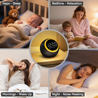 Rohent Alarm Clock with White Noise – 30 Sounds, 10 Wake-Up Tones, 32 Volume, Memory (Black)