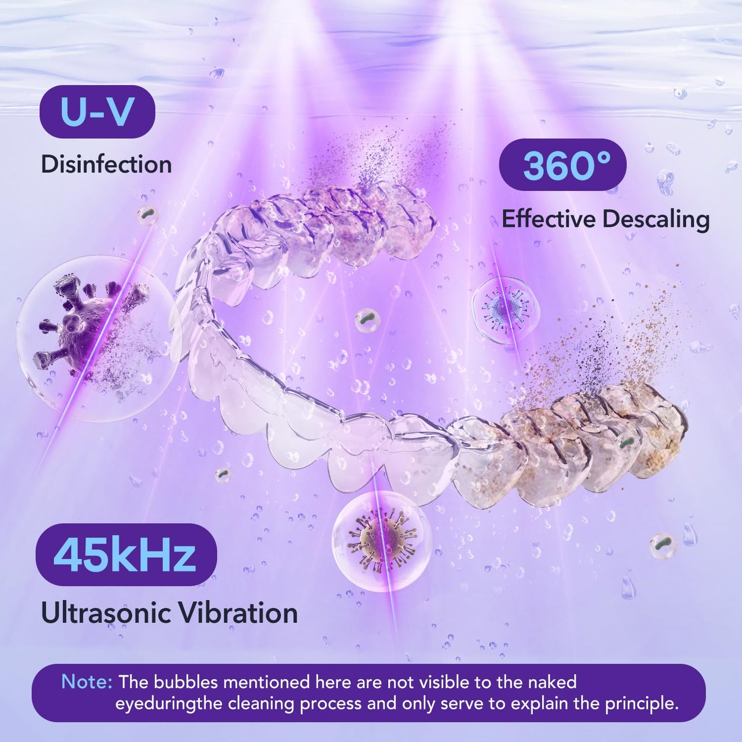 Rolipo Ultrasonic Retainer Cleaner 320ML – 45kHz Denture Cleaner with 4 UV Lamps