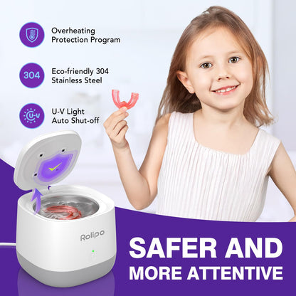 Rolipo Ultrasonic Retainer Cleaner 320ML – 45kHz Denture Cleaner with 4 UV Lamps